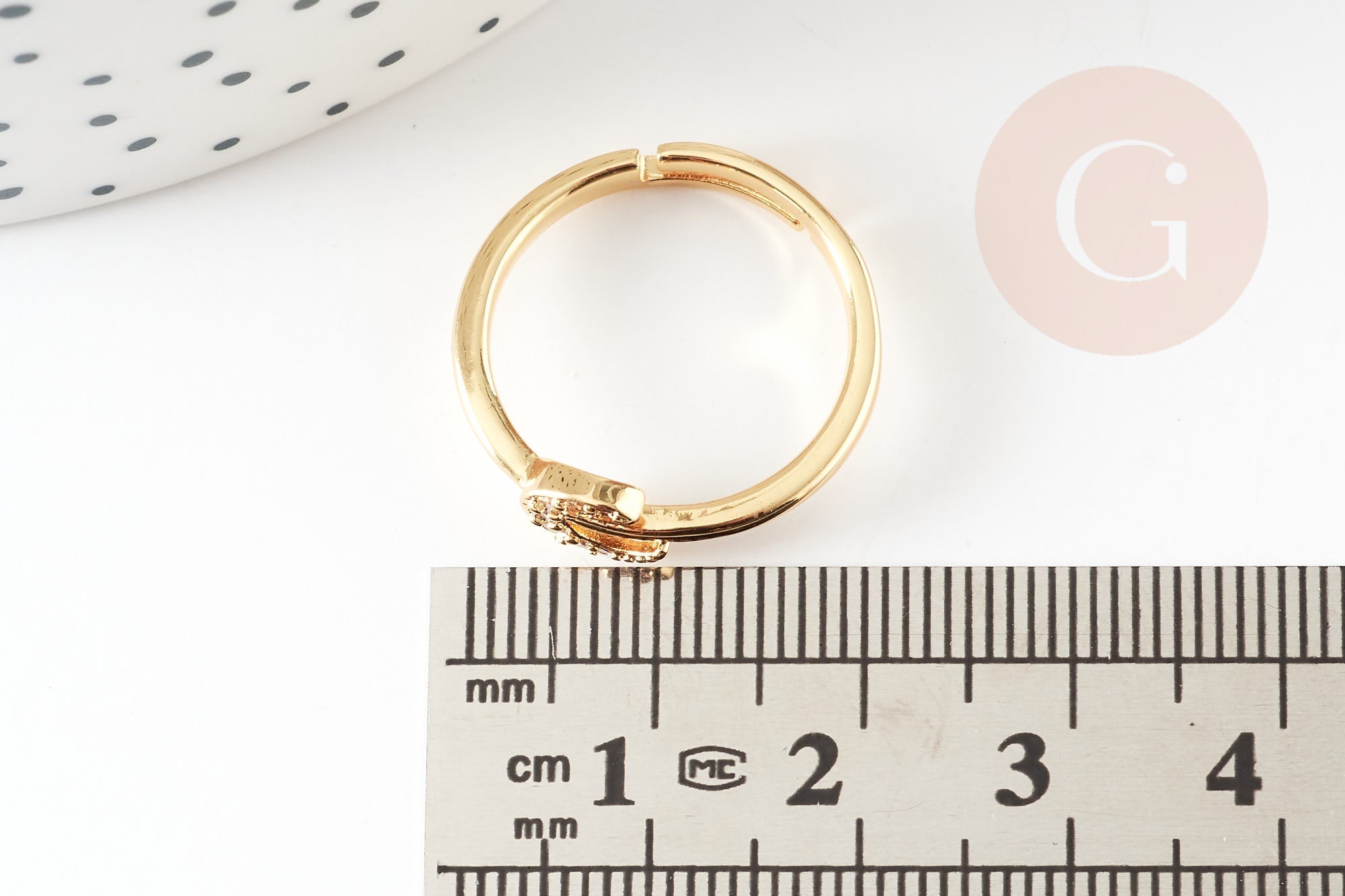 Bague réglable lune laiton doré zircon 17mm, x1 (G4255)