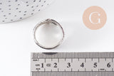Bague réglable plume argenté 17mm, x1 (G0221)