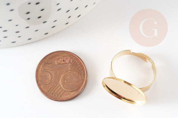 Bague réglable pour cabochon 18.5x13.5mm acier doré inoxydable 17mm, x2 (G7038)