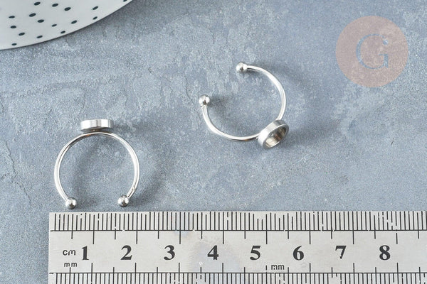 Bague réglable pour cabochon 6mm acier platine inoxydable 18mm, x1 (G8149)