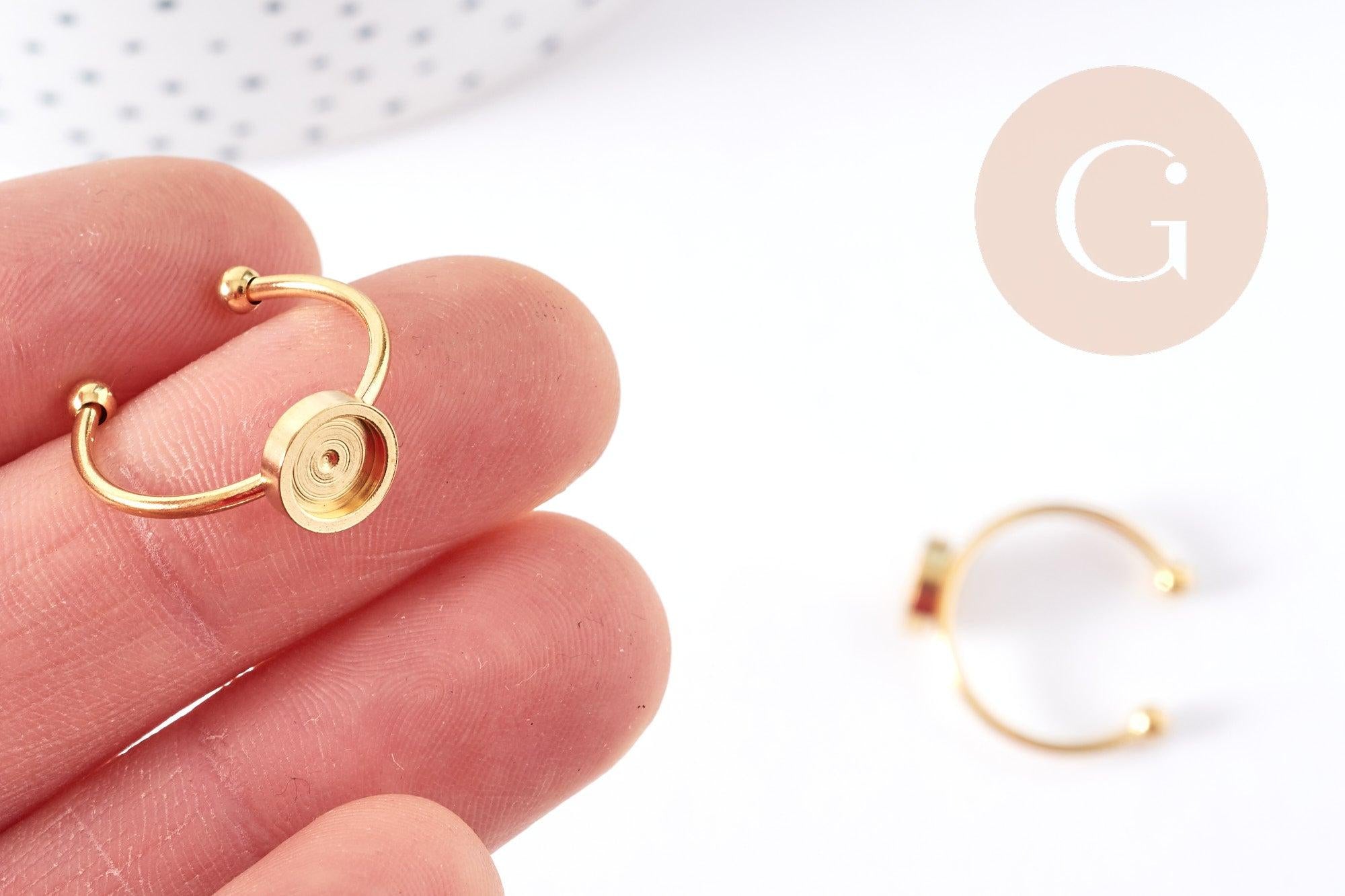 Bague réglable pour cabochon 6mm en acier doré inoxydable IP 18mm, x1 (G4314)