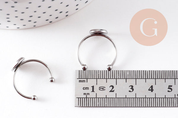 Bague réglable pour cabochon 8mm acier platine inoxydable 18mm, x1 (G10936)