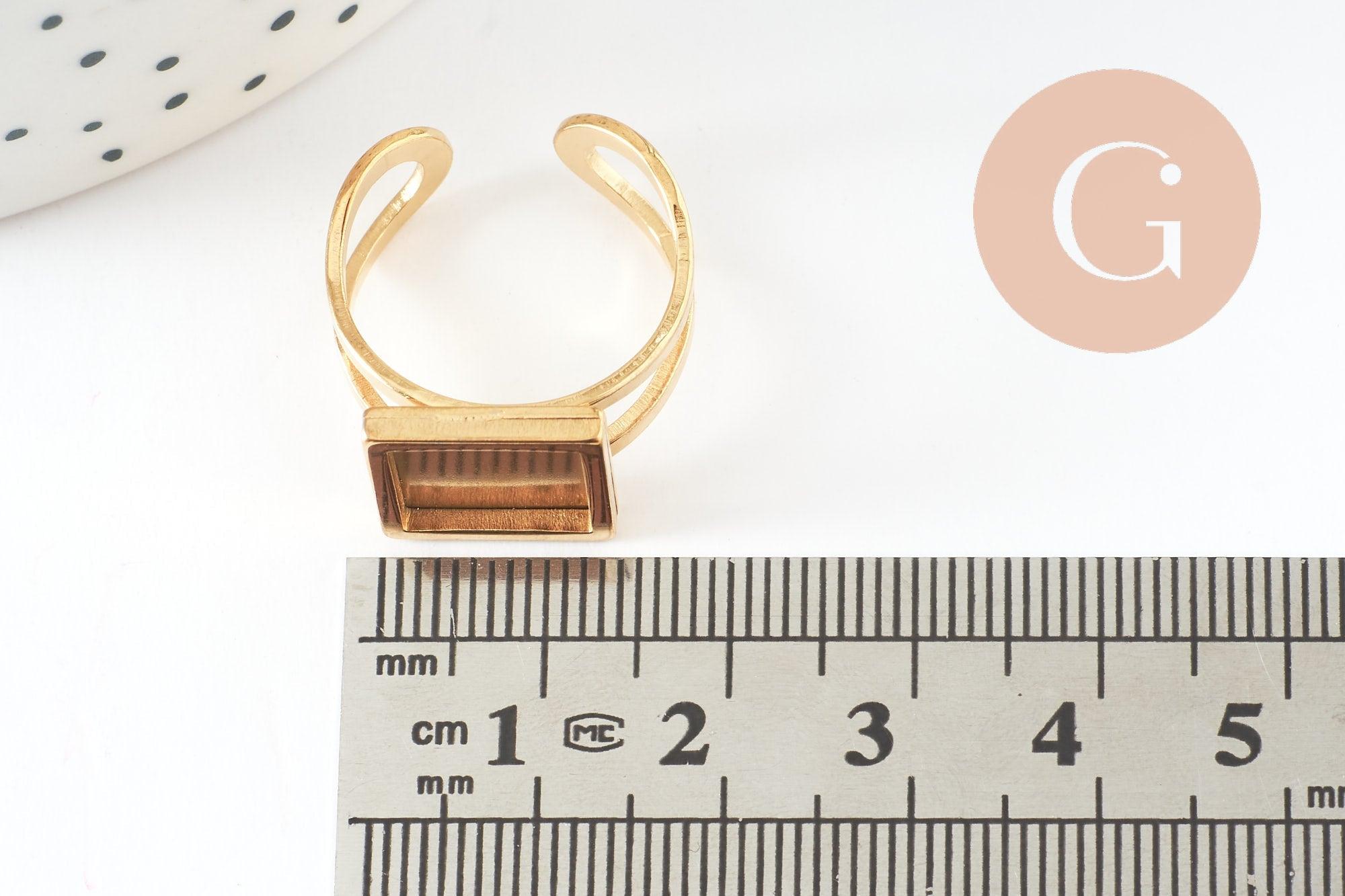 Bague réglable pour cabochon carré 10mm acier 201 inoxydable doré 18mm, x1 (G9669)