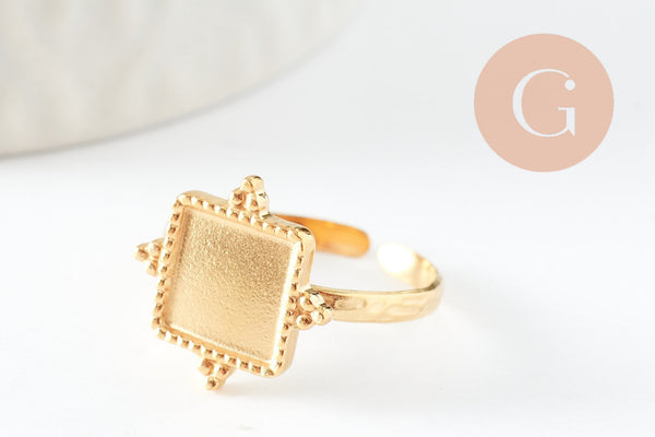 Bague réglable pour cabochon carré 8mm acier 304 inoxydable doré 18mm, x1 G9723