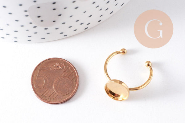 Bague réglable pour cabochon ovale 14x10mm en acier 304 inoxydable doré IP , x2 (G10296)