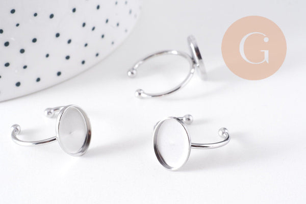 Bague réglable pour cabochon ovale 14x10mm en acier 304 inoxydable platine , x2 (G10295)