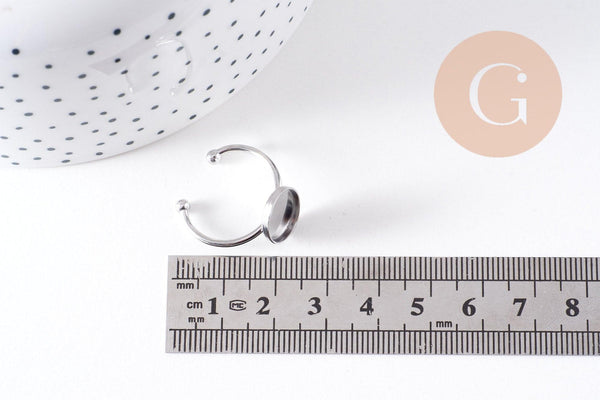 Bague réglable pour cabochon ovale 14x10mm en acier 304 inoxydable platine , x2 (G10295)
