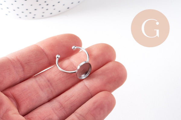 Bague réglable pour cabochon ovale 14x10mm en acier 304 inoxydable platine , x2 (G10295)
