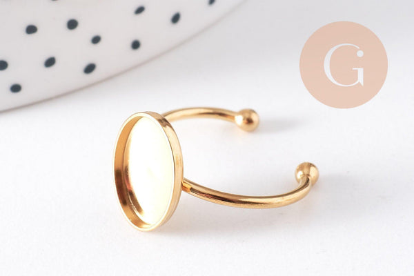 Bague réglable pour cabochon ovale 9x10mm en acier 304 inoxydable doré IP , x2 (G10368)