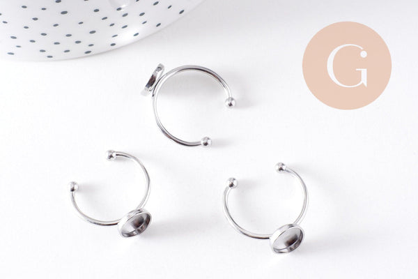 Bague réglable pour cabochon ovale 9x10mm en acier 304 inoxydable platine , x2 (G10297)