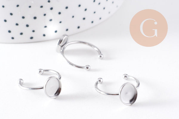 Bague réglable pour cabochon ovale 9x10mm en acier 304 inoxydable platine , x2 (G10297)