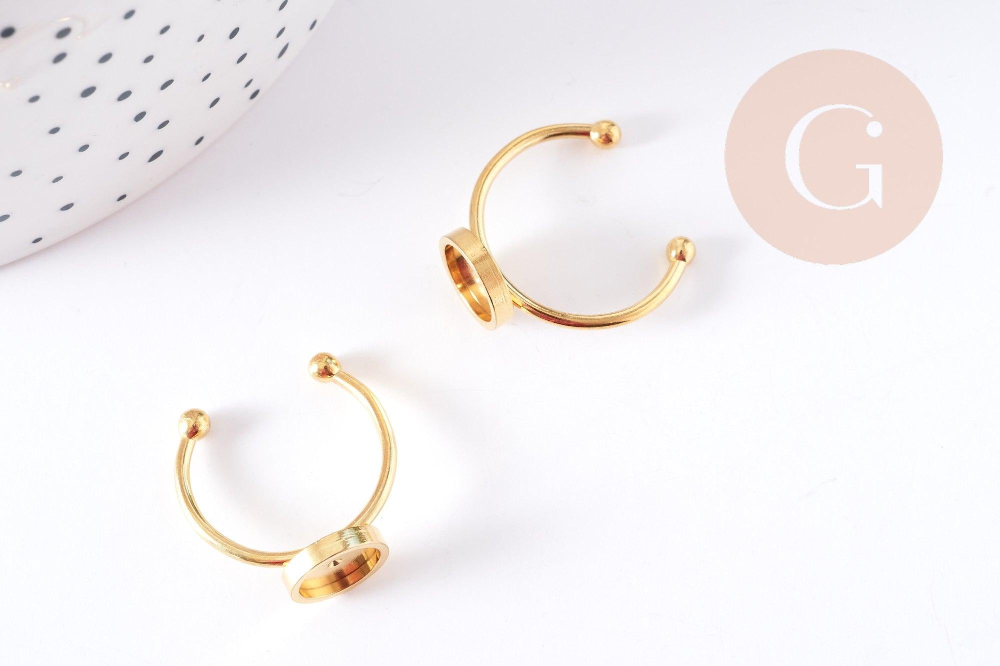 Bague réglable pour cabochon rond 8mm acier 304 inoxydable doré IP 18mm, x1 (G6058)