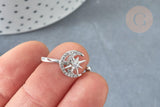 EP-Bague réglable rotative lune étoile laiton platine zircon blanc 16.9mm, x1 (G8031)
