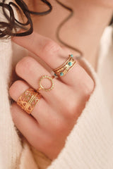 Bague réglable soleil acier doré Taille 54, x1 (G6414)
