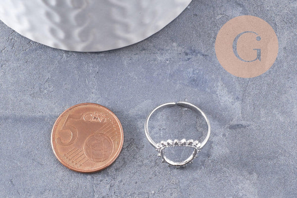 Bague réglable soleil acier inoxydable platine Taille 54, x1 (G9994)