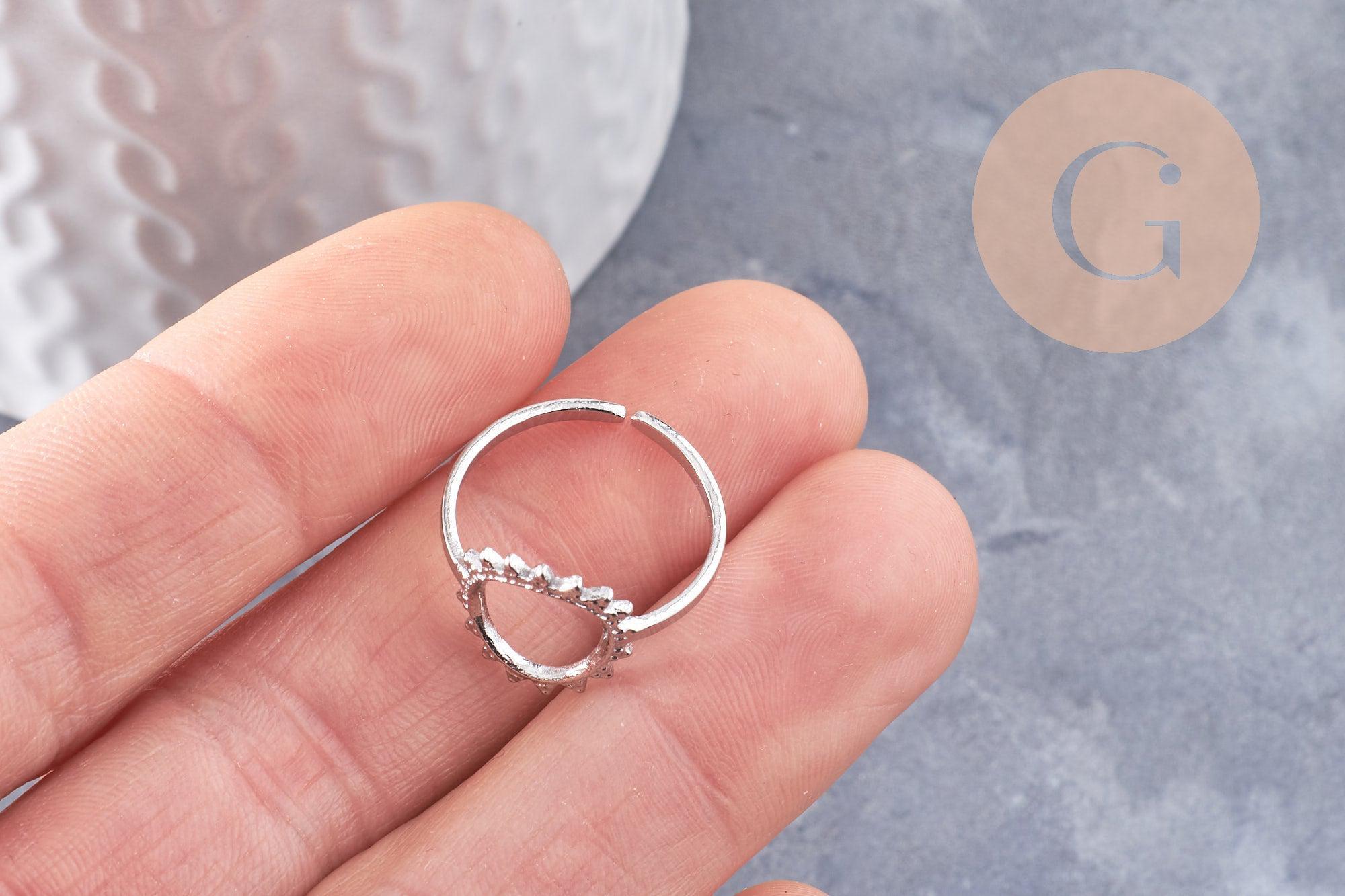 Bague réglable soleil acier inoxydable platine Taille 54, x1 (G9994)