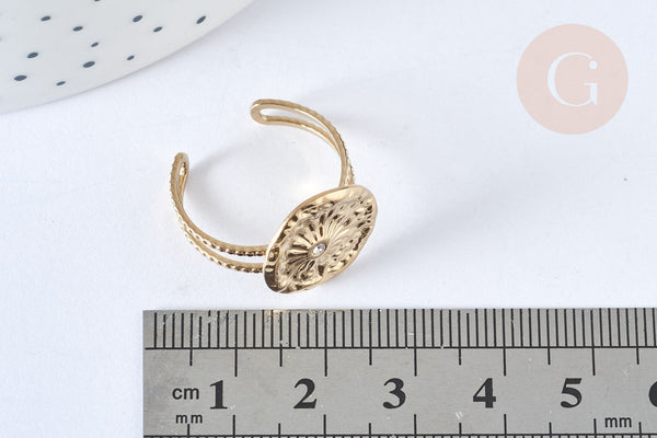 Bague réglable soleil zircon acier 304 inoxydable doré 304 Taille 54, x1 (G7016)