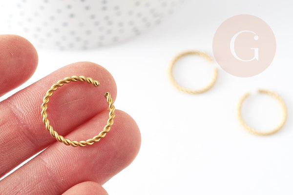 Bague réglable torsadée fine laiton brut 19mm, x2 (G8068)