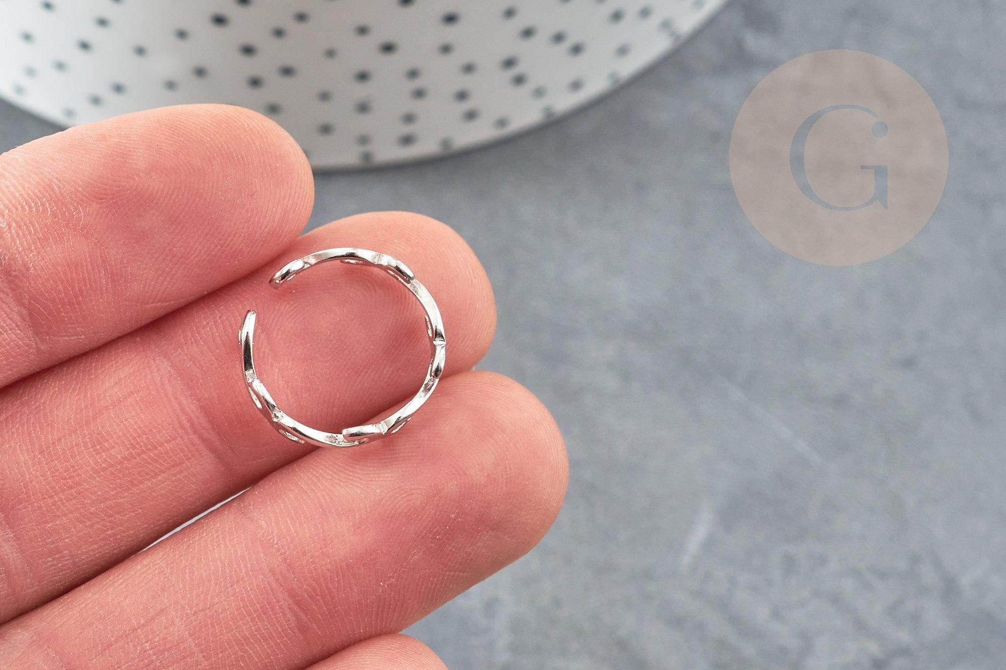 Bague réglable volutes argent 925 massif 18mm, x1 (G9142)