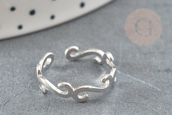 Bague réglable volutes argent 925 massif 20mm, x1 (G9142)