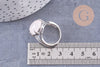 Bague réglable zamac argenté quartz rose 18mm, x1 (G5903)