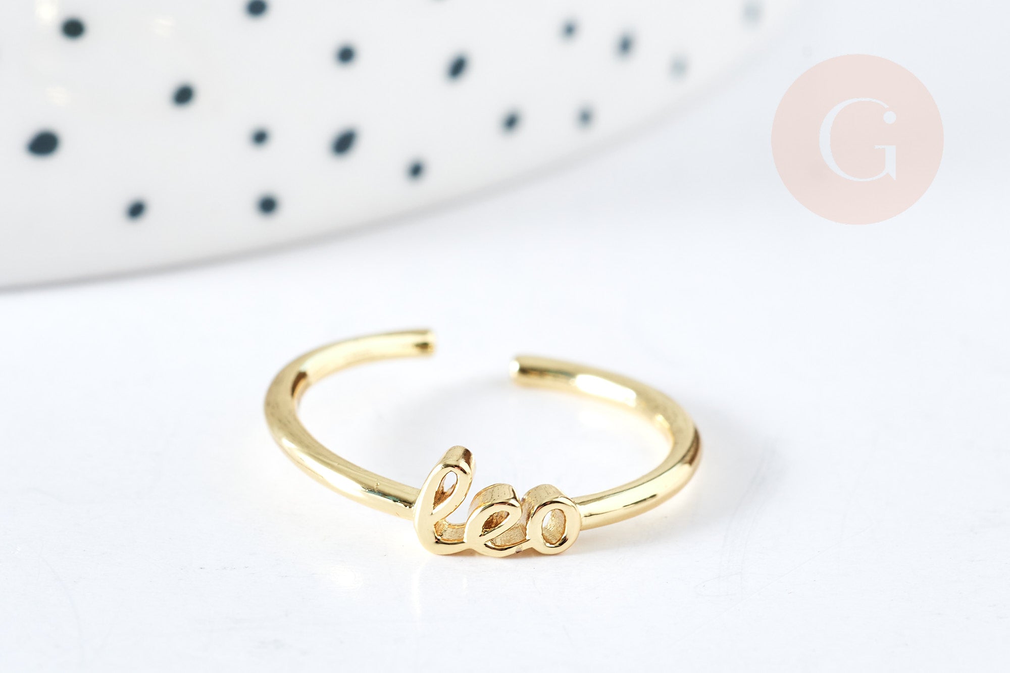Bague signe astrologique laiton doré anneau ouvert 17.5mm, x1 (G8447)