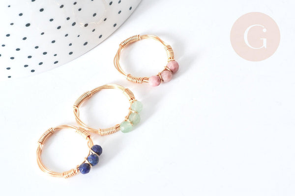 Bague tressée pierres mixtes fil de cuivre doré 16mm x1 (G8086)