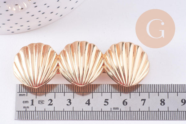Barrette coquillages métal doré 73mm, x1 (G10689)