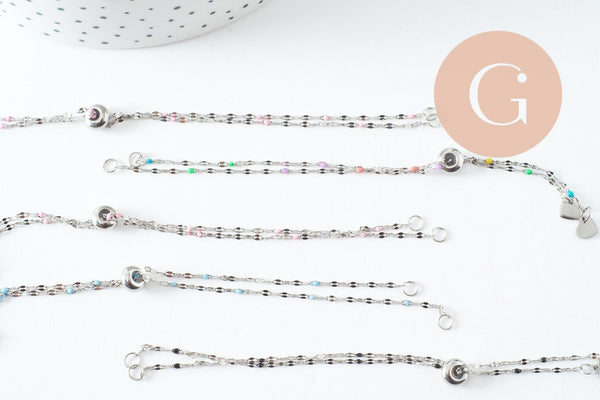 Base bracelet fin résine colorée acier 304 platine avec anneaux 23mm, x1 (G9681)