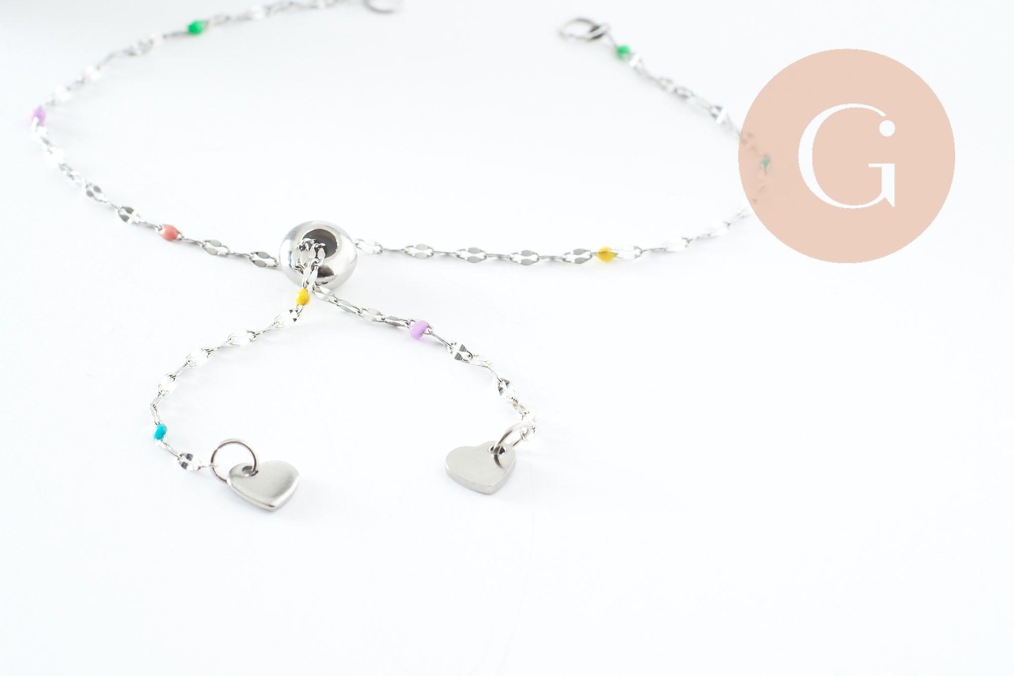 Base bracelet fin résine colorée acier 304 platine avec anneaux 23mm, x1 (G9681)
