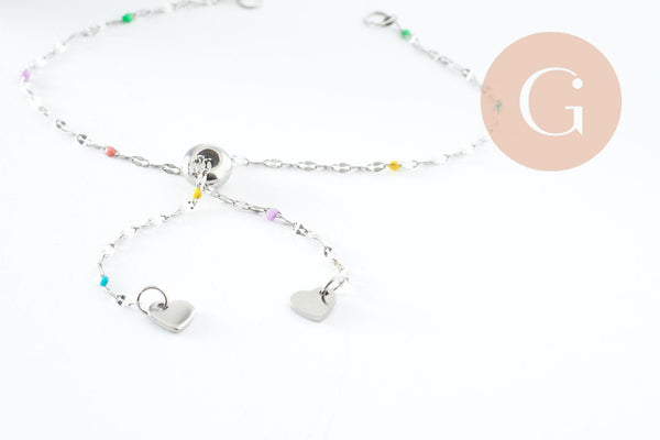 Base bracelet fin résine colorée acier 304 platine avec anneaux 23mm, x1 (G9681)