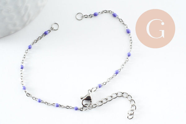 Base bracelet fin résine colorée acier 304 platine avec anneaux 2mm-16mm,x1 (G9494)