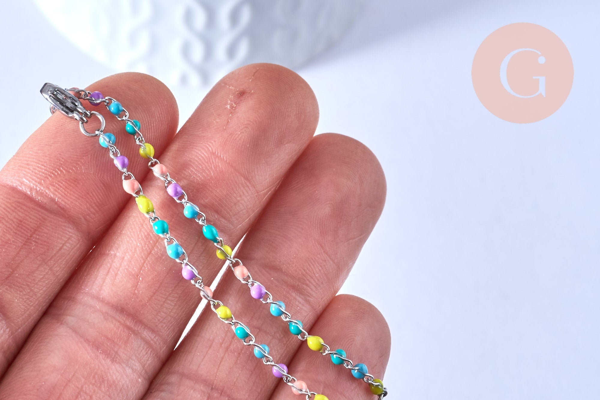 Base de bracelet acier doré platine résine multicolore avec anneaux 2.5mm,15.5cm, x1 (G4857)