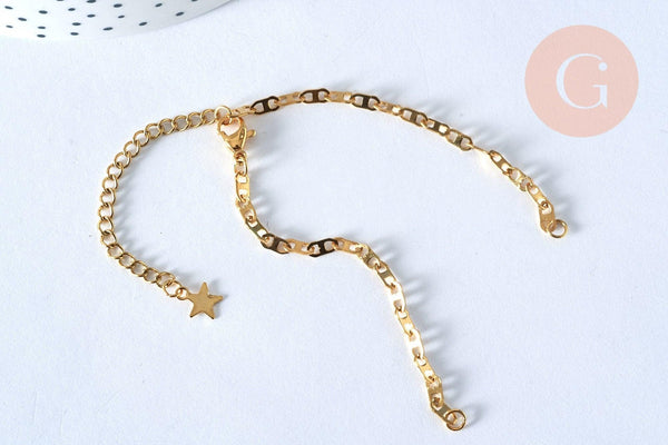 Base de bracelet ajustable acier doré 14k maille marine 16cm,x1 (G5963)