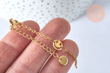 Base de bracelet ajustable maille forçat smiley fantaisie en acier doré 14k 14cm, sans nickel, bracelet en acier doré inoxydable, x1 (G5971)