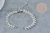 Base de bracelet chaine épis acier 304 inoxydable platine 15.7cm, x1 (G9048)