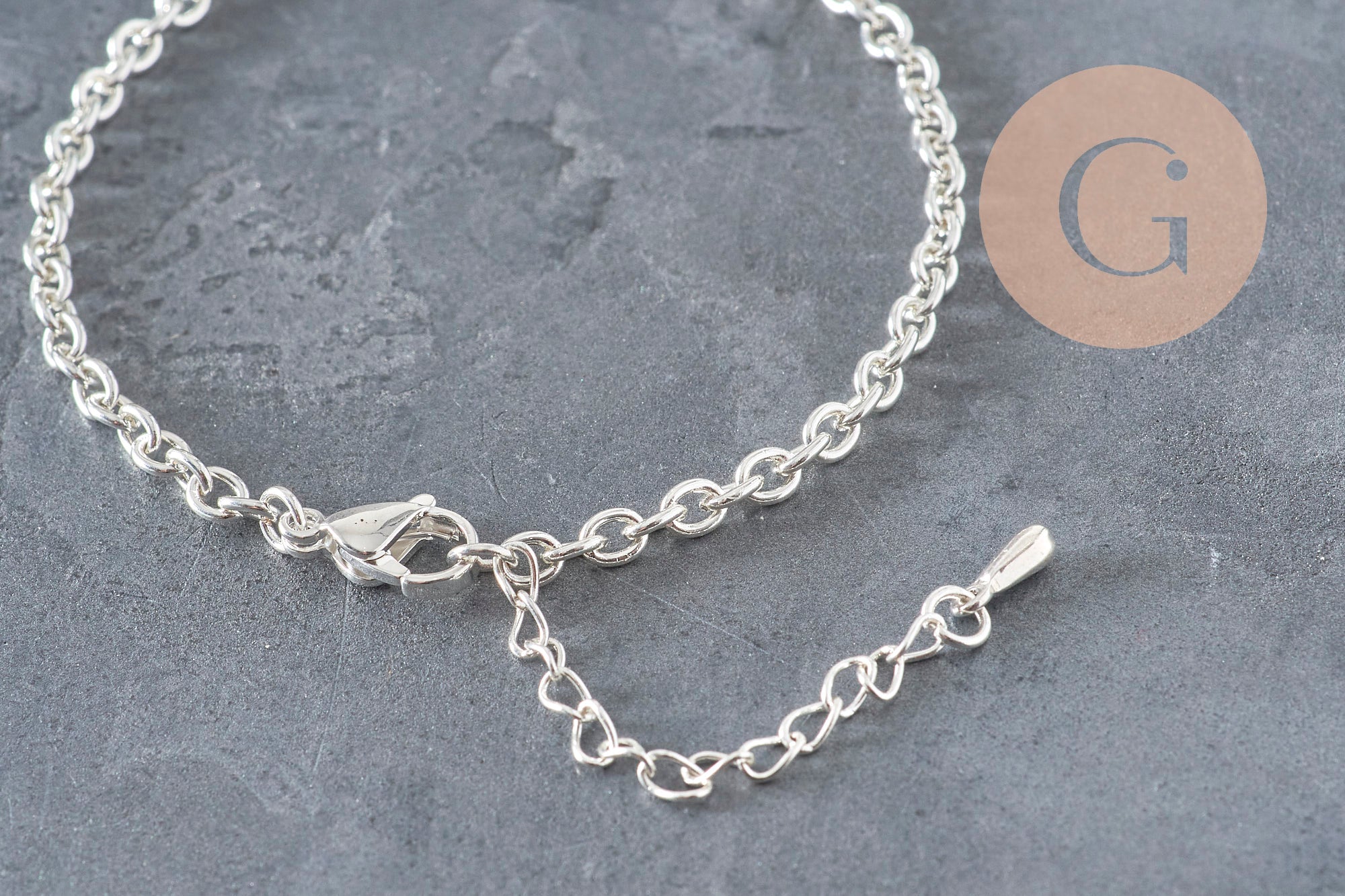 304 Stainless Steel Rolo Chain Bracelet Base, Silver-Plated, 4mm/15.5cm, x1 (G11211)