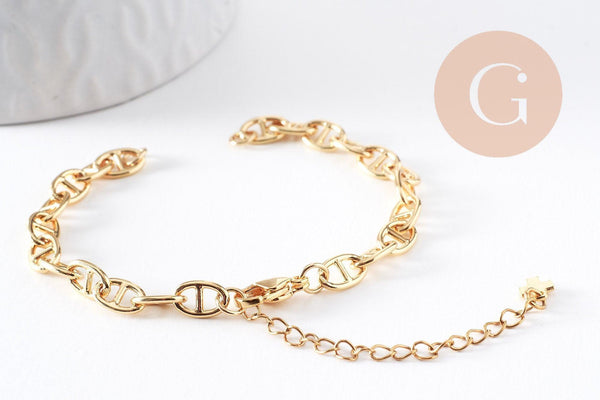 Base de bracelet chaine maille marine laiton doré 18k 15cm, x1 (G10394)