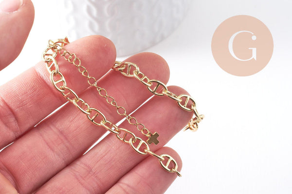 Base de bracelet chaine maille marine laiton doré 18k 15cm, x1 (G10394)