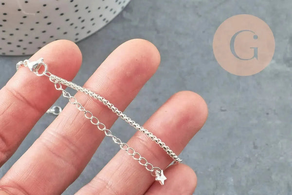 Base de bracelet chaine vénitienne acier 304 inoxydable platine 15.5cm, x1 (G9448)