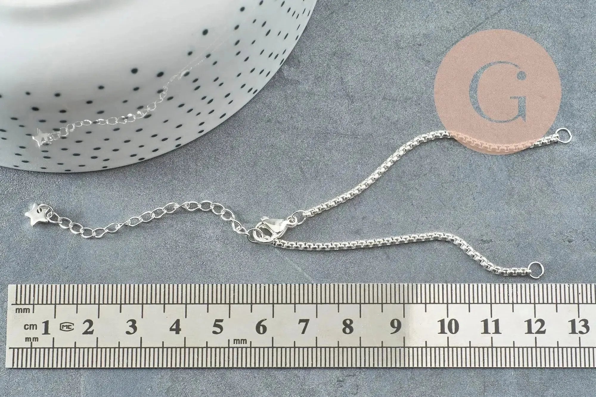 Base de bracelet chaine vénitienne acier 304 inoxydable platine 15.5cm, x1 (G9448)