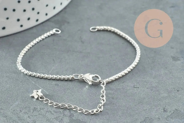 Base de bracelet chaine vénitienne acier 304 inoxydable platine 15.5cm, x1 (G9448)