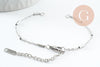 Base de bracelet fine maille tube acier inoxydable 304 platine avec anneaux 15.8mm, x1 (G9498)