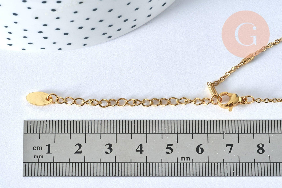 Base de bracelet fine maille tube acier inoxydable 304 doré 14k avec anneaux 16mm, x1 (G4967)