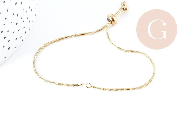 Base de bracelet réglable acier doré 304 inoxydable, 14k maille serpent, 23cm, x1 (G5688)