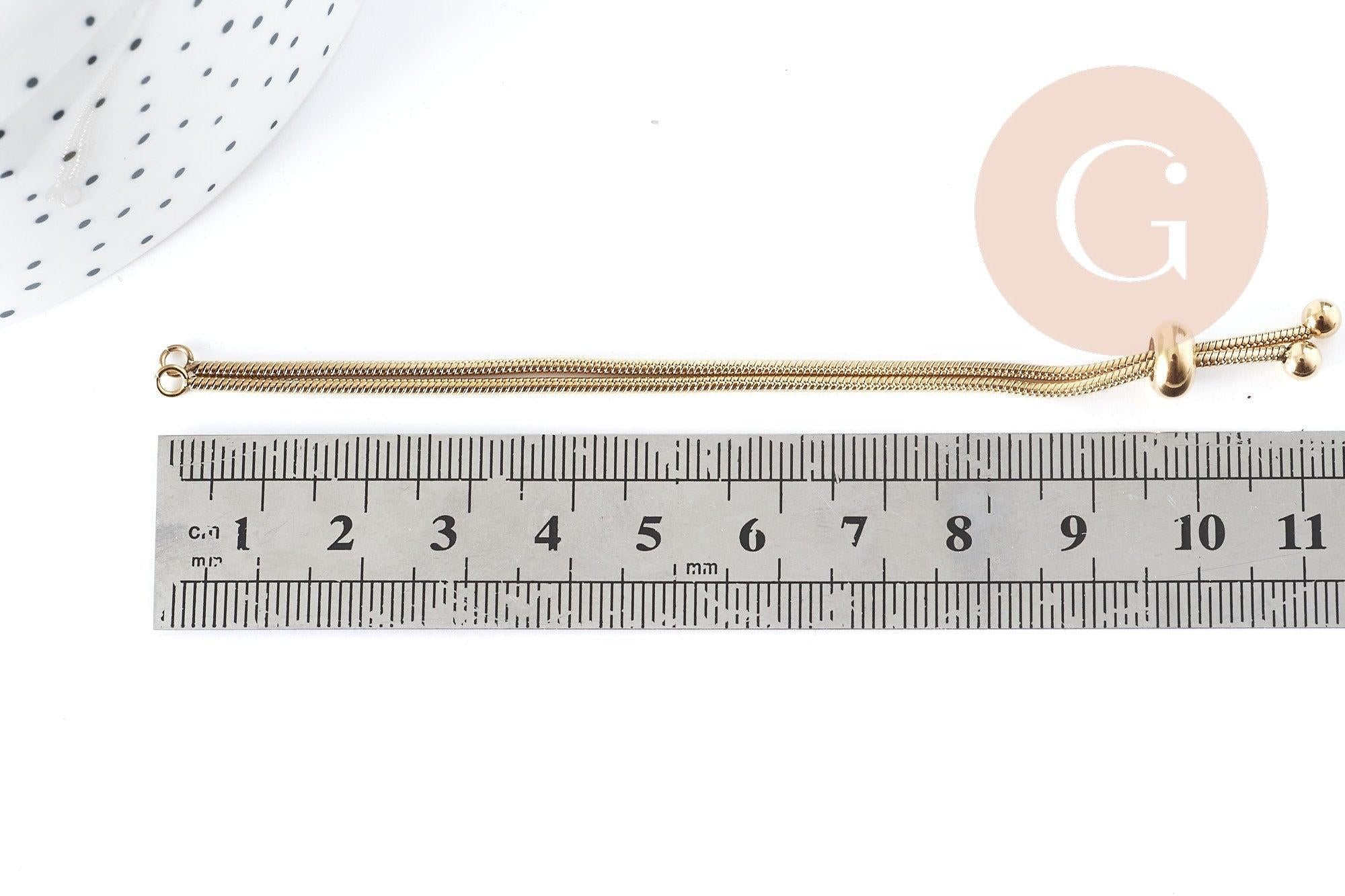 Base de bracelet réglable acier doré 304 inoxydable, 14k maille serpent, 23cm, x1 (G5688)