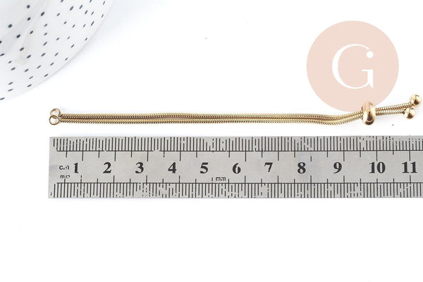 Base de bracelet réglable acier doré 304 inoxydable, 14k maille serpent, 23cm, x1 (G5688)