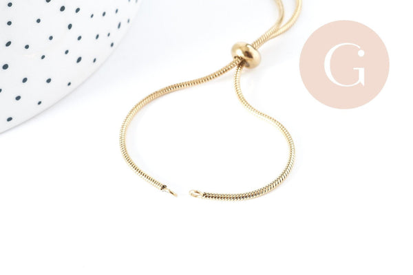 Base de bracelet réglable acier doré 304 inoxydable, 14k maille serpent, 23cm, x1 (G5688)