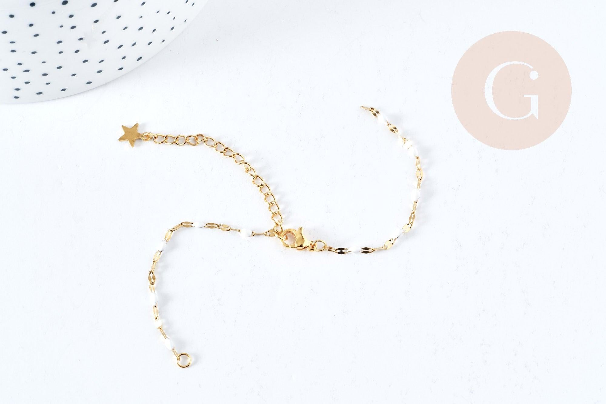 Base de bracelet réglable chaine résine blanche acier doré 14k inoxydable 16.2cm, x1 (G8623)