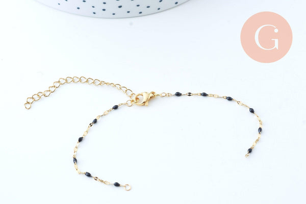 Base de bracelet réglable chaine résine colorée acier doré 14k 14.5cm,x1 (G6074)